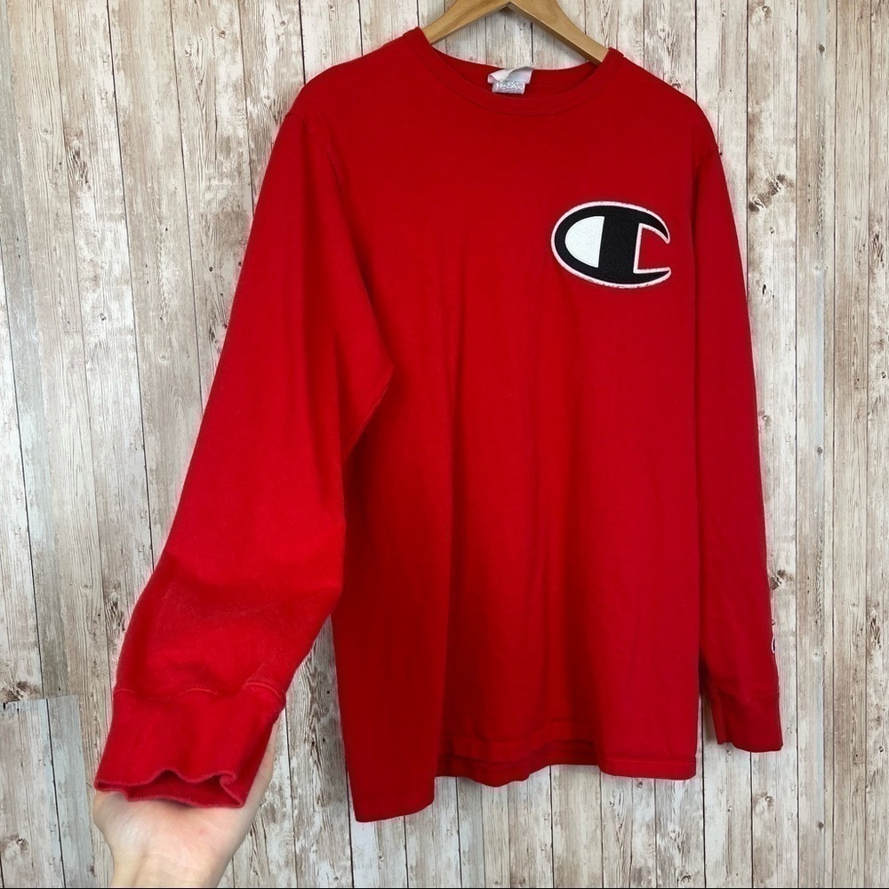 Champion Heritage C Patch Red Long Sleeve Crewneck Top Size Large Men - Picture 4 of 12